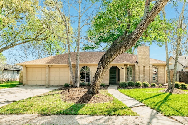 view of front of home with a front yard and a garage