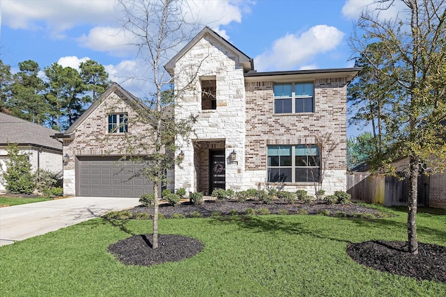 view of front of house featuring a garage and a front lawn