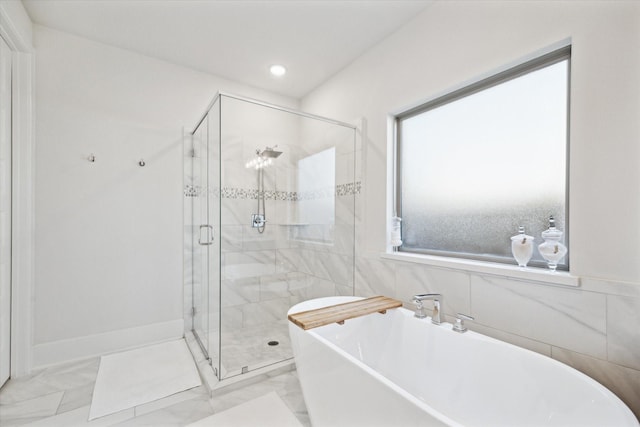 bathroom with plus walk in shower