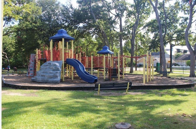 view of play area with a yard