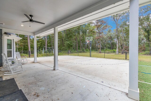 view of patio featuring ceiling fan