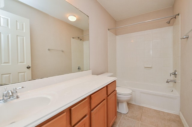 full bathroom with bathtub / shower combination, vanity, and toilet