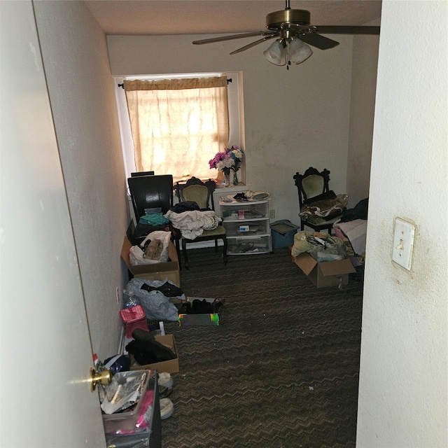 interior space featuring carpet and ceiling fan