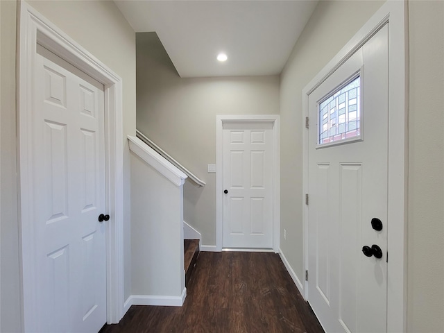 entrance foyer with dark hardwood / wood-style floors