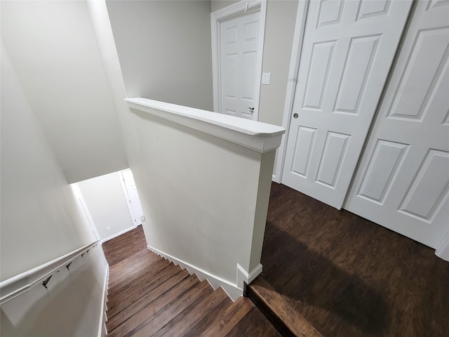 stairway featuring wood-type flooring