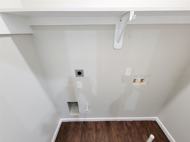 laundry room featuring electric dryer hookup, gas dryer hookup, hookup for a washing machine, and hardwood / wood-style floors