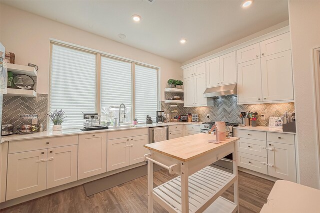 kitchen featuring white cabinets, decorative backsplash, and sink