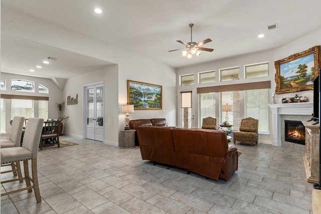 living room with ceiling fan