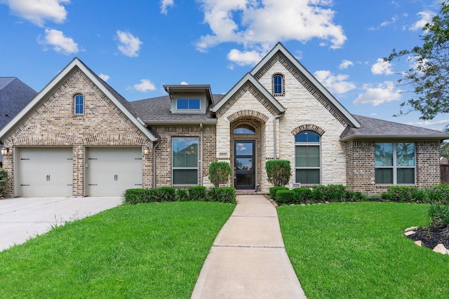 view of front of house with a garage and a front yard