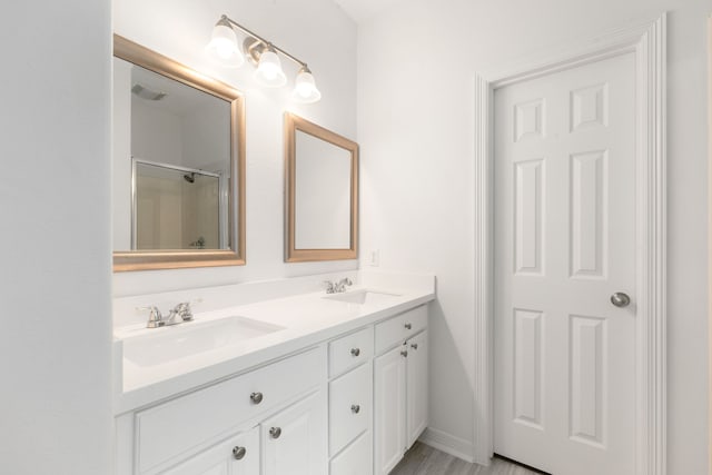 bathroom with vanity and walk in shower