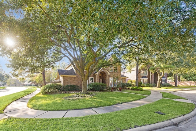 obstructed view of property with a front yard