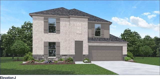 view of front facade featuring a front yard and a garage