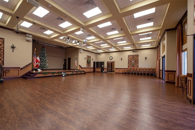 workout area featuring dark hardwood / wood-style floors