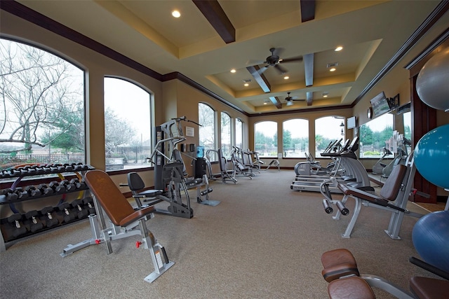 exercise room featuring ceiling fan