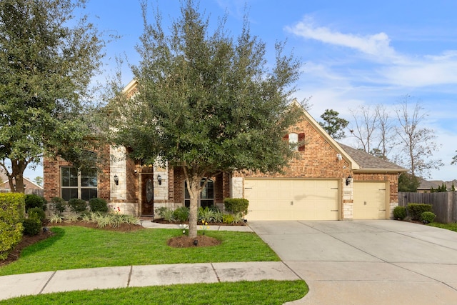 view of front facade featuring a front lawn and a garage