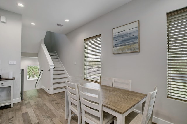 dining area with light wood-type flooring