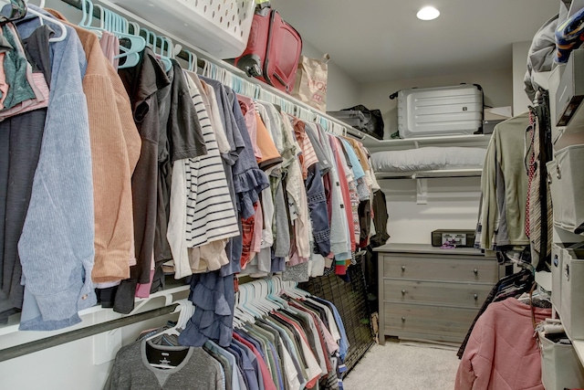 spacious closet featuring light carpet