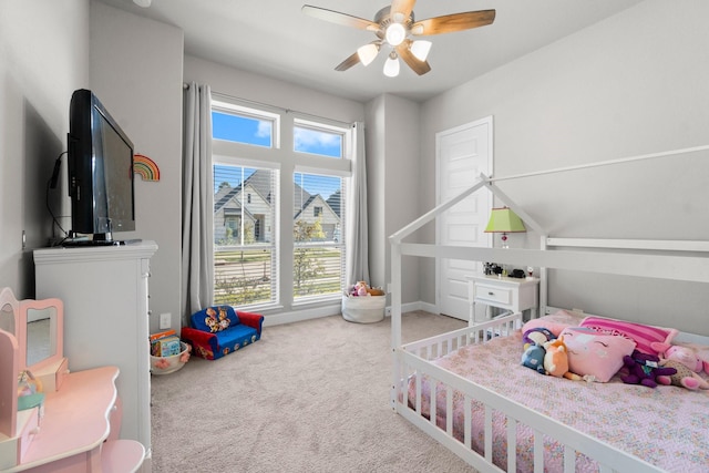 bedroom featuring carpet and ceiling fan