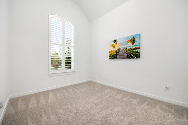 empty room with lofted ceiling, carpet floors, and a wealth of natural light