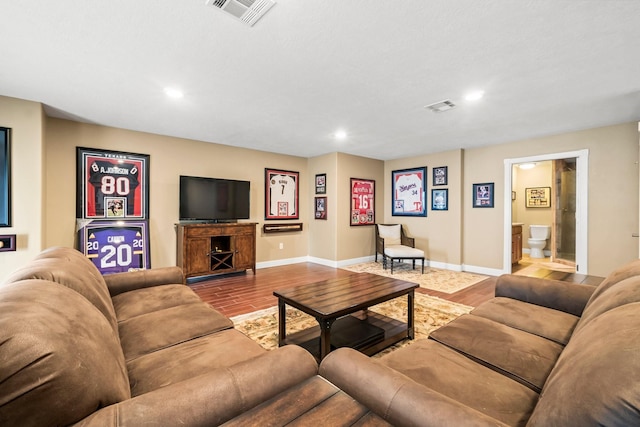 living room with hardwood / wood-style flooring