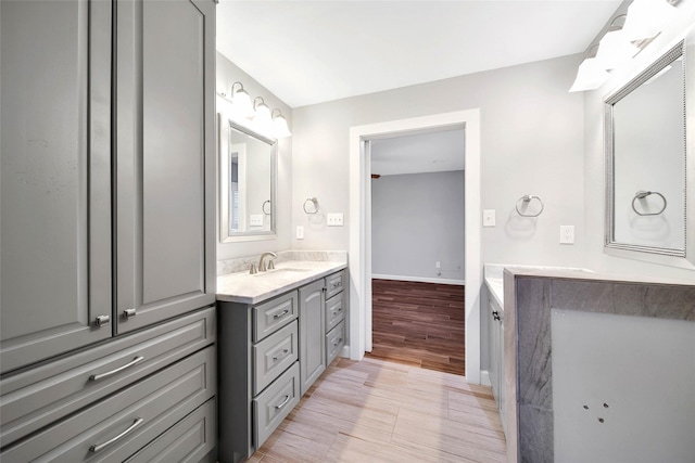 bathroom featuring vanity and wood-type flooring