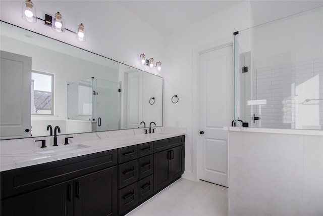 bathroom with vanity and walk in shower