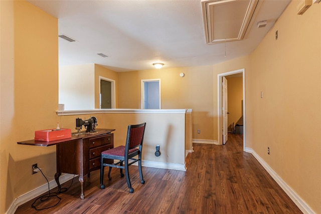 office space with dark hardwood / wood-style floors