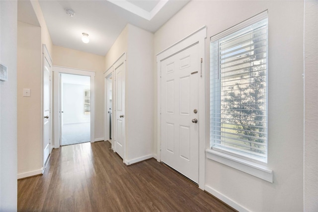 9211 Melmack Dr, Rosharon, TX 77583 - entryway with dark wood finished floors and baseboards