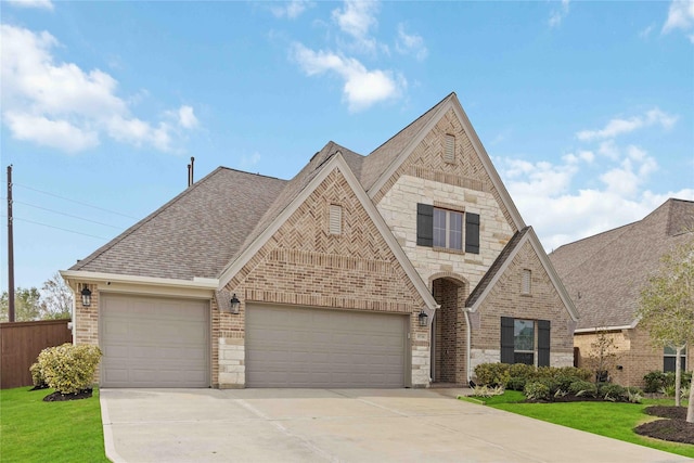 view of front of property featuring a garage and a front yard