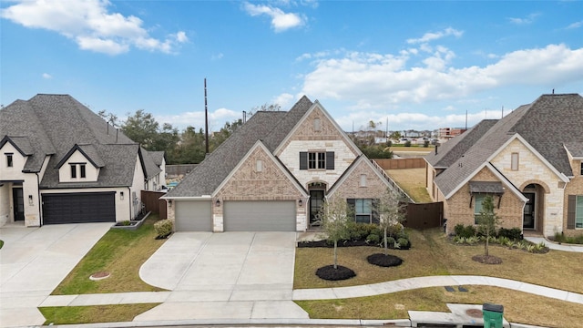 french provincial home featuring a front yard