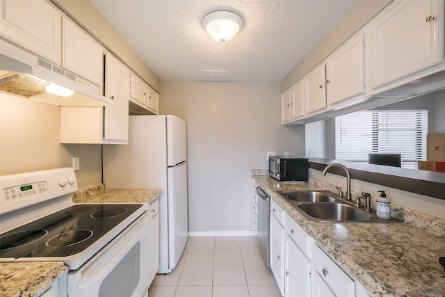 kitchen featuring white cabinets, white range with electric stovetop, and sink