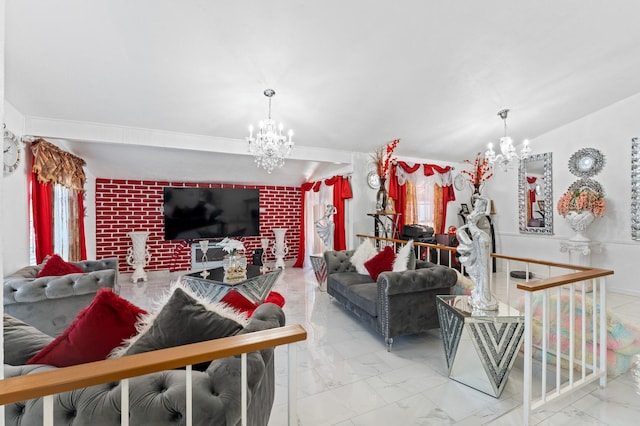 living room featuring plenty of natural light and a chandelier