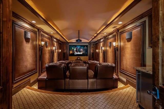 28322 Meadow Frst, Magnolia, TX 77355 - tiled home theater with a ceiling fan, recessed lighting, and a raised ceiling