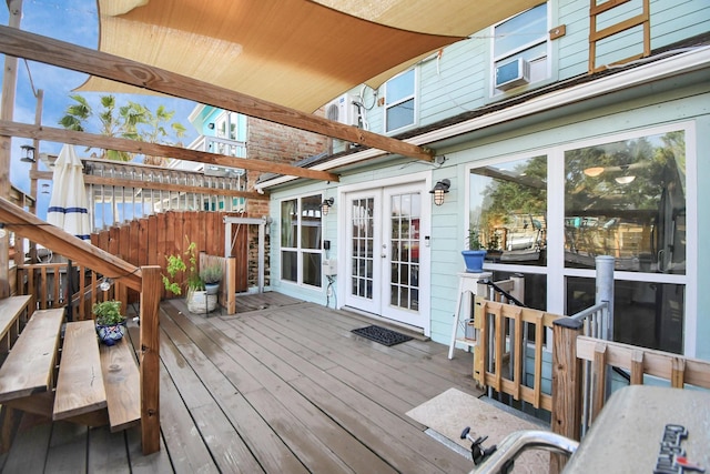 wooden terrace with french doors