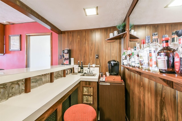 bar with wooden walls and sink