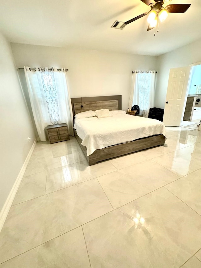 bedroom featuring ceiling fan