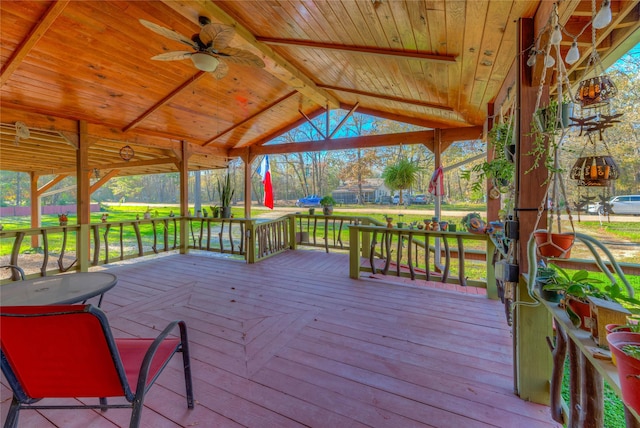 wooden deck with ceiling fan