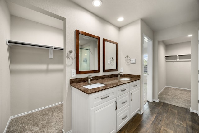 bathroom featuring hardwood / wood-style flooring and vanity