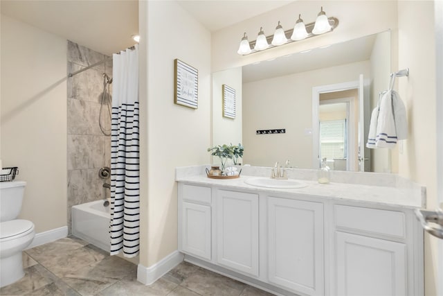 full bathroom featuring vanity, toilet, and shower / bath combo with shower curtain