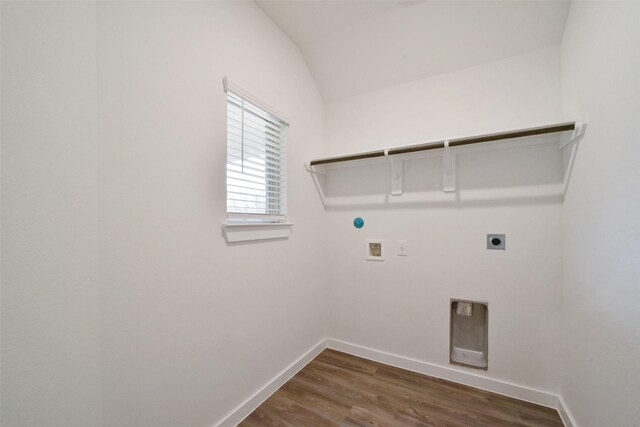 washroom featuring hookup for a washing machine, dark hardwood / wood-style floors, and hookup for an electric dryer