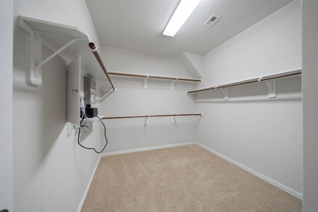 walk in closet with carpet