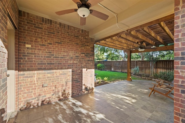 view of patio / terrace featuring a pergola and ceiling fan