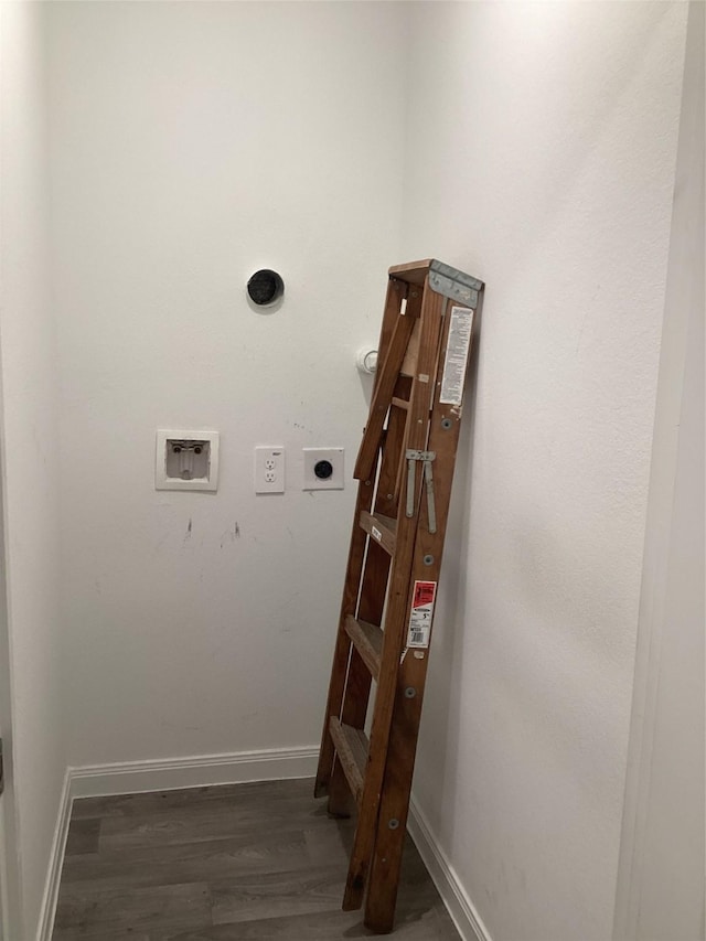 laundry room with washer hookup, dark hardwood / wood-style floors, and electric dryer hookup