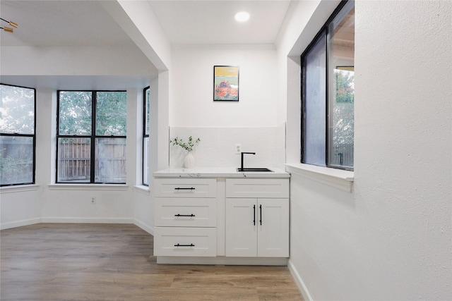 bathroom with hardwood / wood-style floors, plenty of natural light, and sink