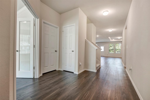 hall featuring dark wood-type flooring