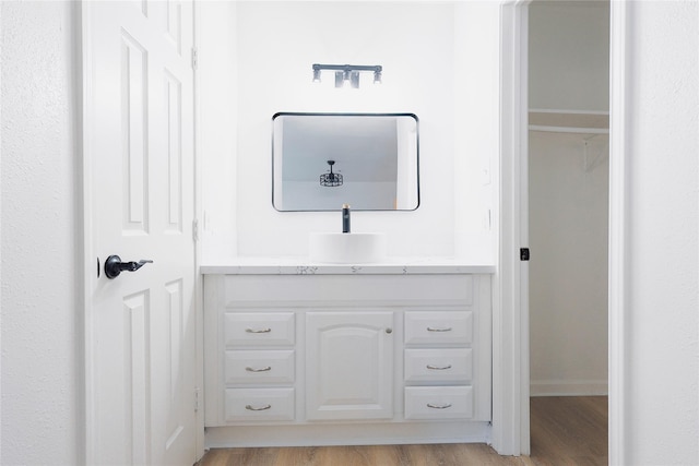 bathroom featuring vanity and wood-type flooring