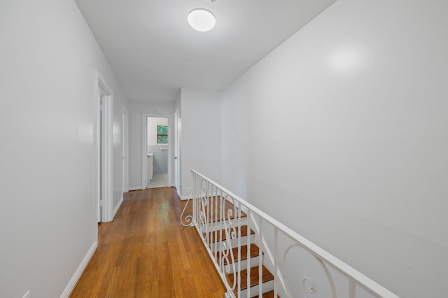 hall with hardwood / wood-style flooring