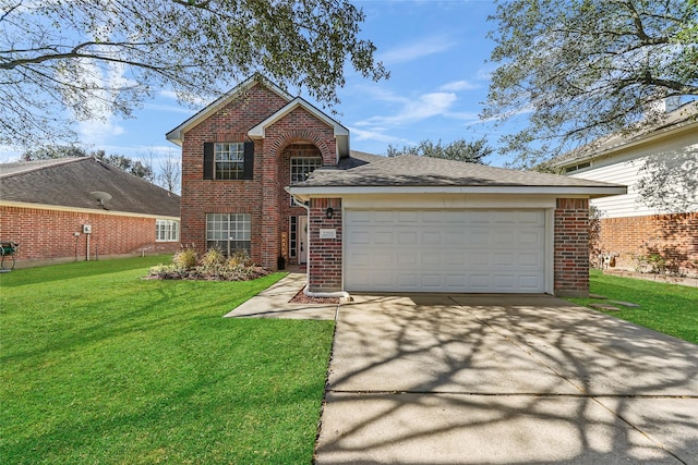 view of property with a front yard and a garage