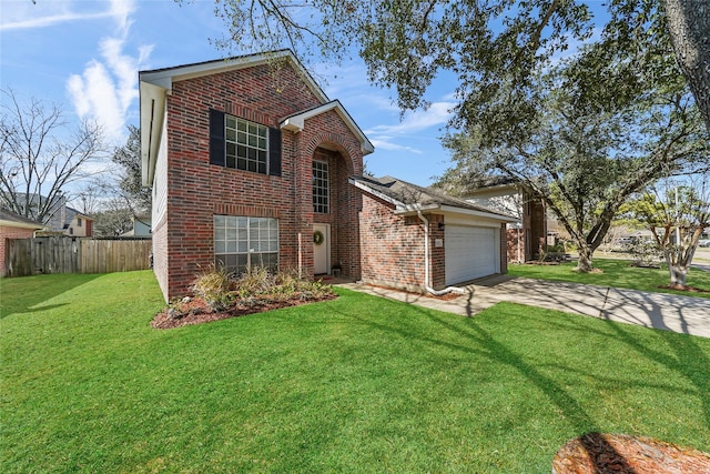 front facade featuring a front yard and a garage