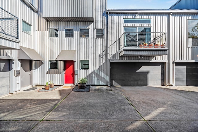 exterior space with a garage